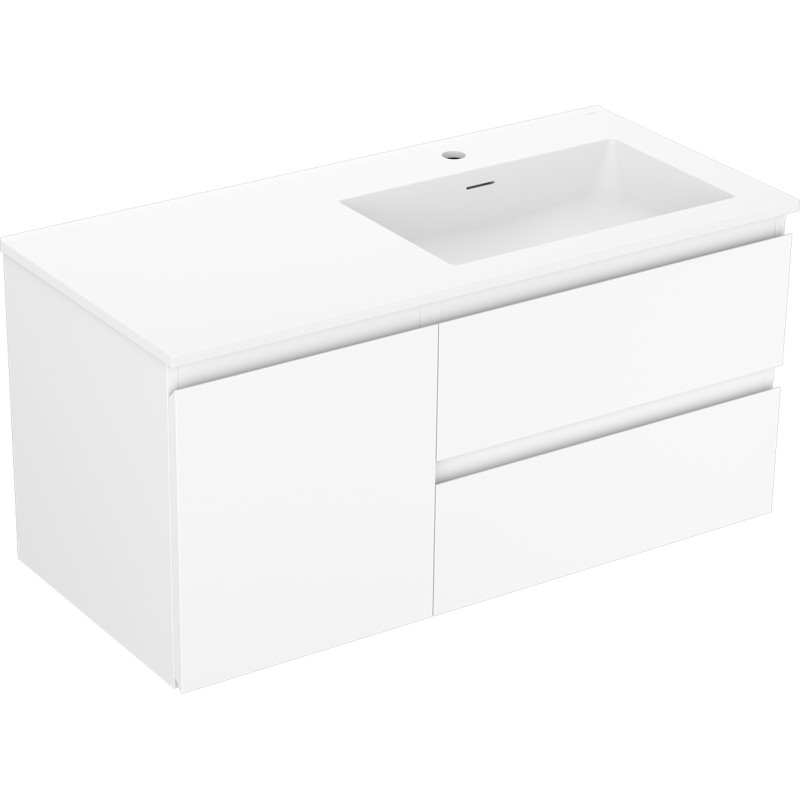 Mexen Orio 100 cm bathroom cabinet with Otis sink on the right, 2S, 1D, matte white - 91A13-10047-3-BBFFF01-W18P01