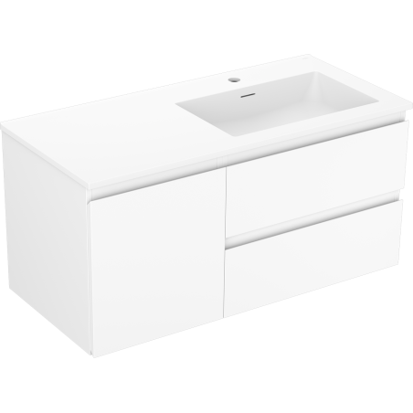 Mexen Orio 100 cm bathroom cabinet with Otis right sink, 2S, 1D, white matte - 91A13-10047-3-BBFFF01-W18P01