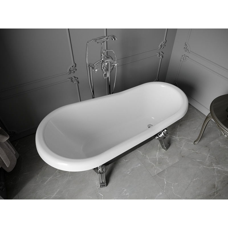 Mexen Retro freestanding bath 150 x 73 cm, white/black, chrome legs - 53251507375-00