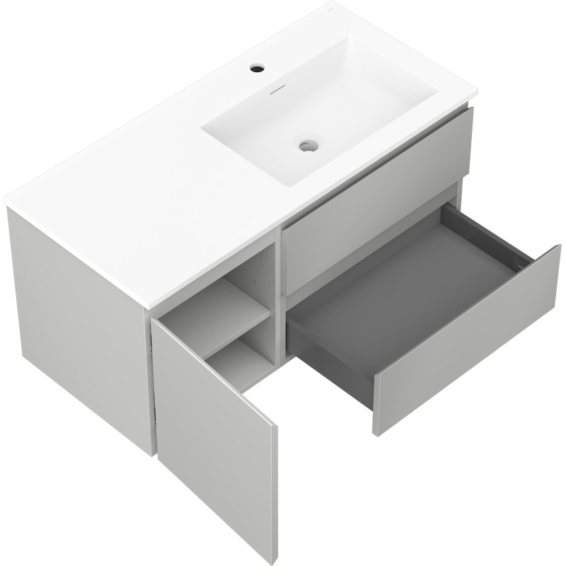 Mexen Orio bathroom cabinet 100 cm with Otis right sink, 2S, 1D, gray matte/white matte - 91A13-10047-3-BBFFF62-W18P01