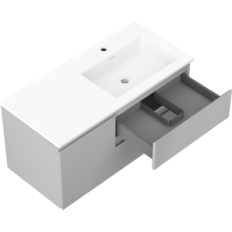 Mexen Orio bathroom cabinet 100 cm with Otis right sink, 2S, 1D, gray matte/white matte - 91A13-10047-3-BBFFF62-W18P01