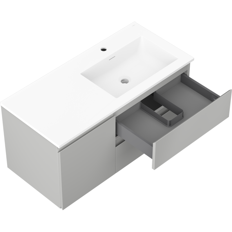 Mexen Orio bathroom cabinet 100 cm with Otis sink right, 2S, 1D, gray matte/white matte - 91A13-10047-3-BBFFF62-W18P01