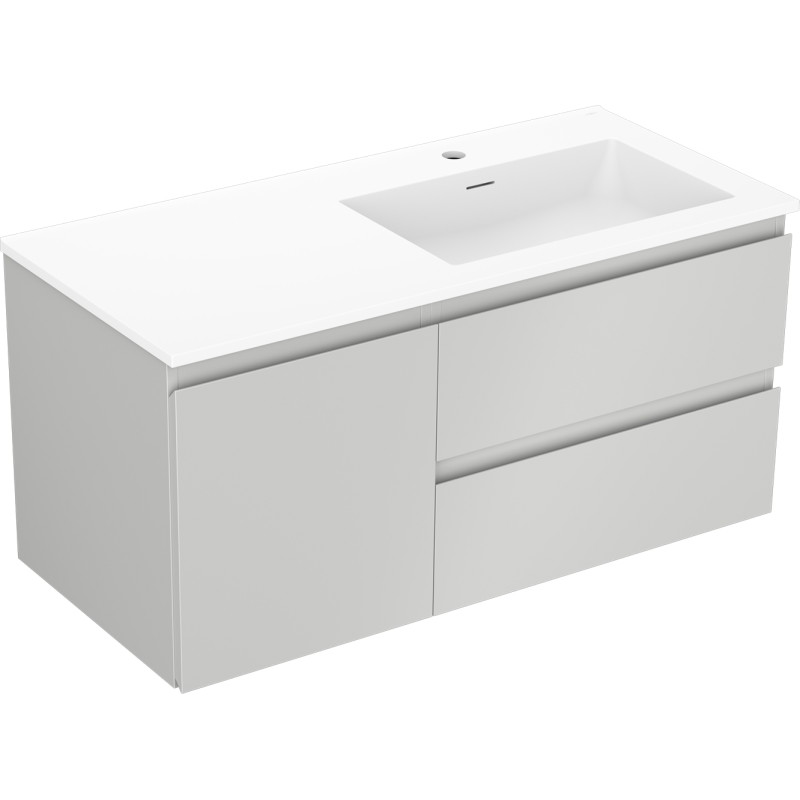 Mexen Orio bathroom cabinet 100 cm with Otis right sink, 2S, 1D, gray matte/white matte - 91A13-10047-3-BBFFF62-W18P01