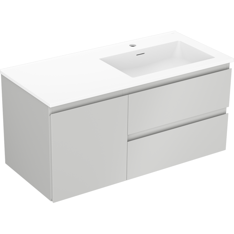 Mexen Orio bathroom cabinet 100 cm with Otis sink right, 2S, 1D, gray matte/white matte - 91A13-10047-3-BBFFF62-W18P01