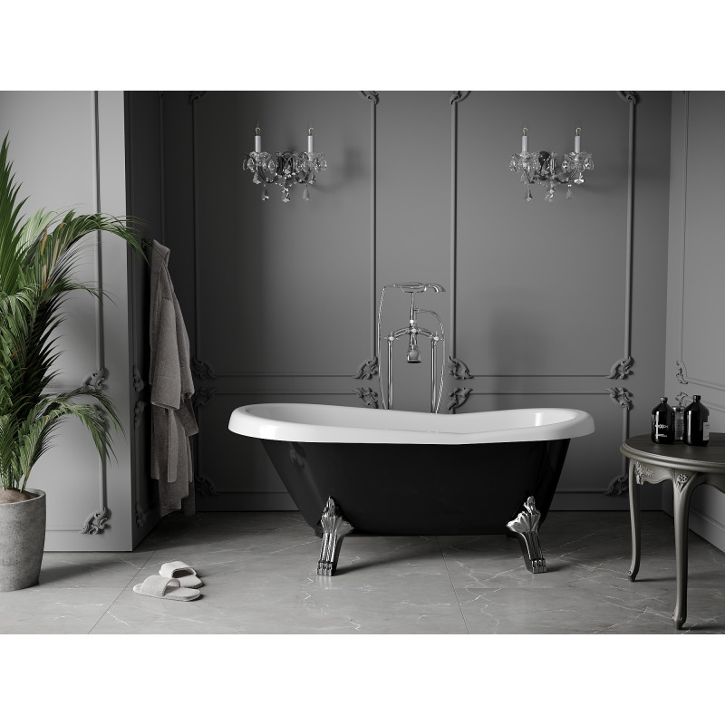 Mexen Retro freestanding bathtub 150 x 73 cm, white/black, chrome legs - 53251507375-00