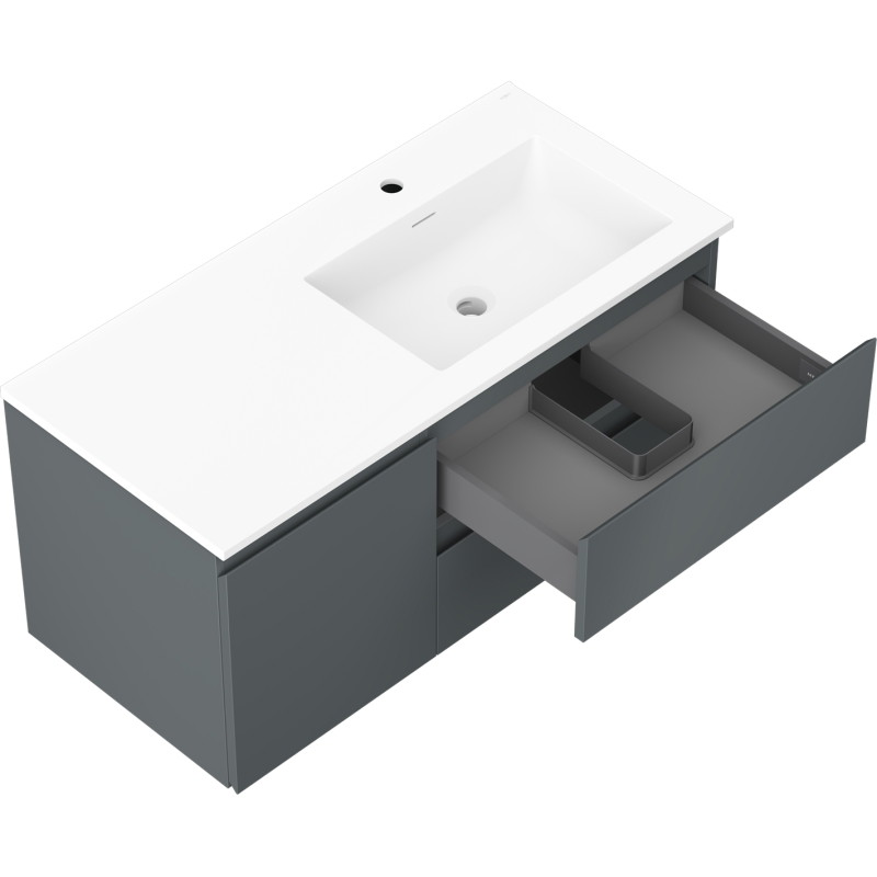 Mexen Orio 100 cm bathroom cabinet with right Otis sink, 2S, 1D, graphite matte/white matte - 91A13-10047-3-BBFFF66-W18P01