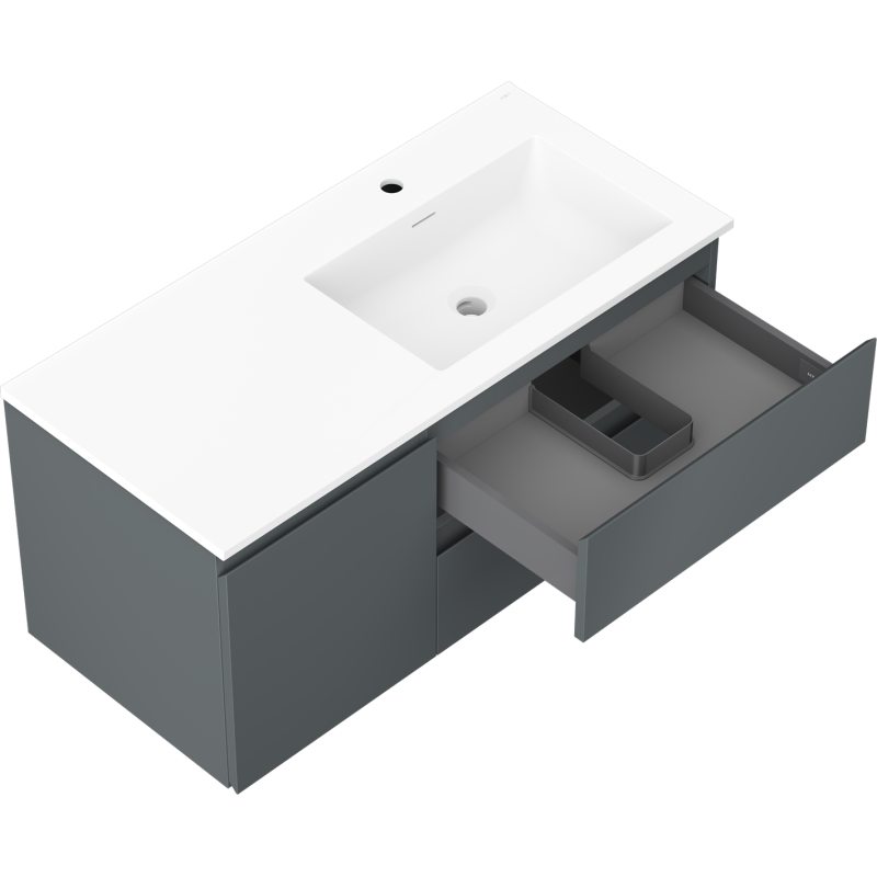 Mexen Orio bathroom cabinet 100 cm with Otis right sink, 2S, 1D, graphite matte/white matte - 91A13-10047-3-BBFFF66-W18P01