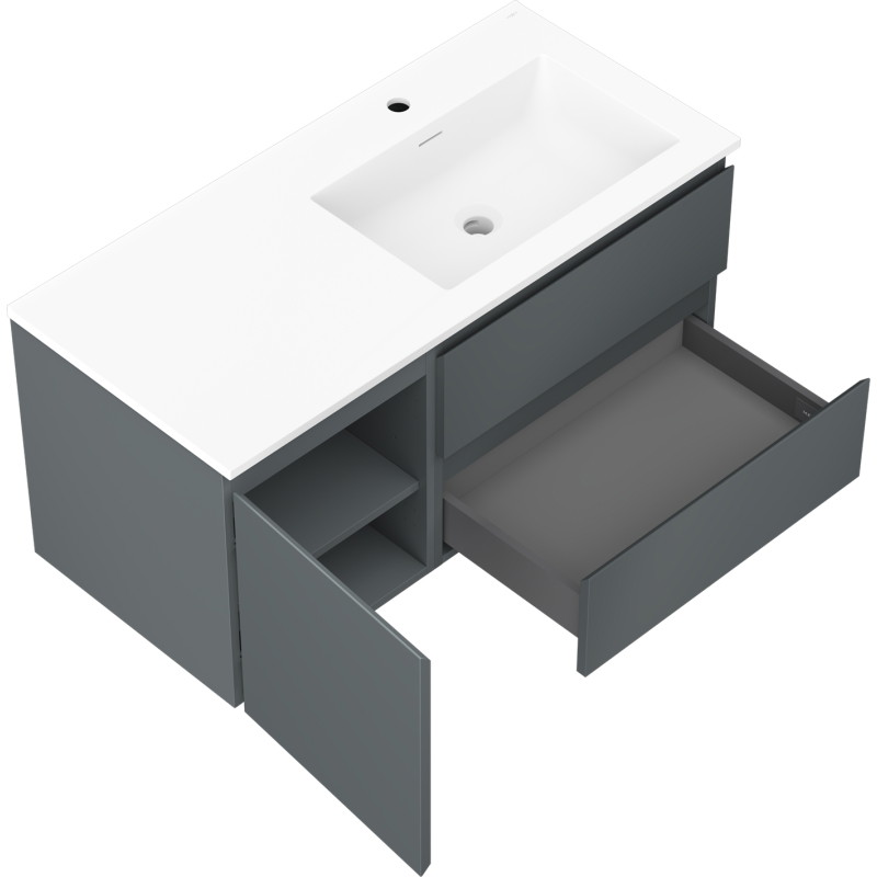 Mexen Orio 100 cm bathroom cabinet with right Otis sink, 2S, 1D, graphite matte/white matte - 91A13-10047-3-BBFFF66-W18P01