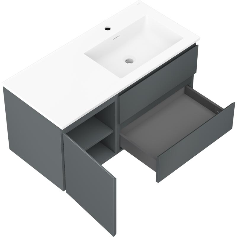 Mexen Orio bathroom cabinet 100 cm with Otis right sink, 2S, 1D, graphite matte/white matte - 91A13-10047-3-BBFFF66-W18P01