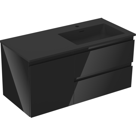 Mexen Orio bathroom cabinet 100 cm with Otis right sink, 2S, 1D, black gloss/black matt - 91A13-10047-3-BBFFF70-W18P71