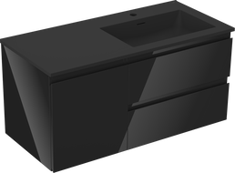 Mexen Orio bathroom cabinet 100 cm with Otis right sink, 2S, 1D, black gloss/black matt - 91A13-10047-3-BBFFF70-W18P71