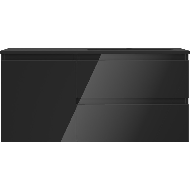 Mexen Orio bathroom cabinet 100 cm with Otis washbasin right, 2S, 1D, black gloss/black matte - 91A13-10047-3-BBFFF70-W18P71