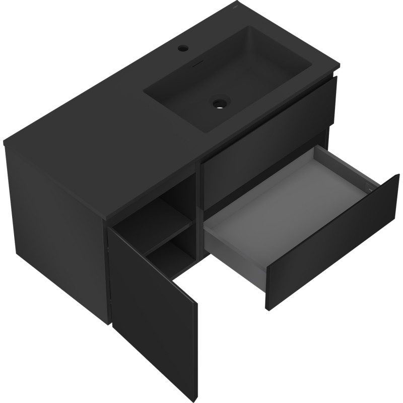 Mexen Orio 100 cm bathroom cabinet with Otis right sink, 2S, 1D, matte black - 91A13-10047-3-BBFFF71-W18P71