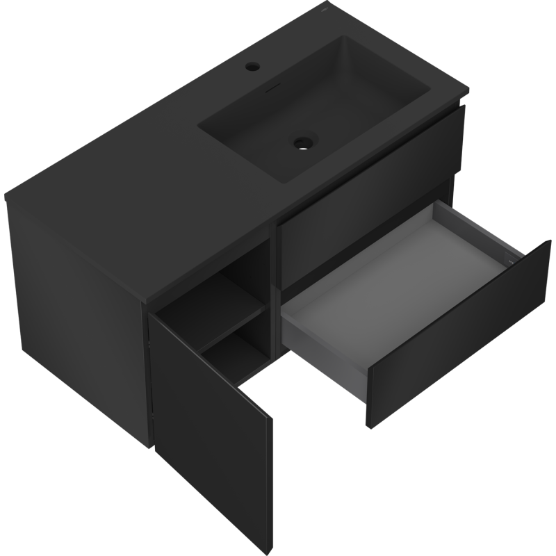 Mexen Orio bathroom cabinet 100 cm with right Otis sink, 2S, 1D, black matte - 91A13-10047-3-BBFFF71-W18P71