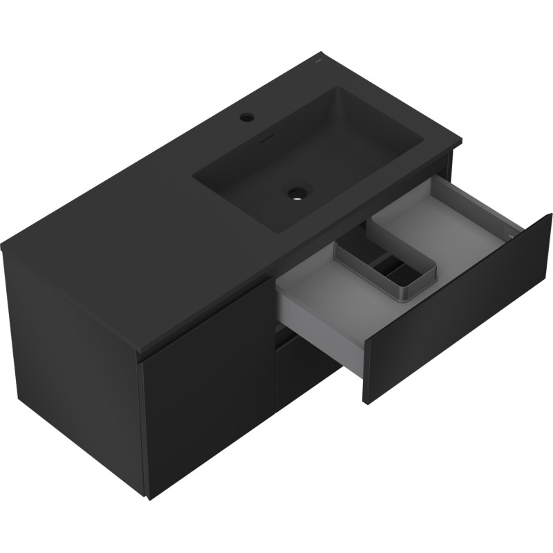 Mexen Orio 100 cm bathroom cabinet with Otis right sink, 2S, 1D, matte black - 91A13-10047-3-BBFFF71-W18P71