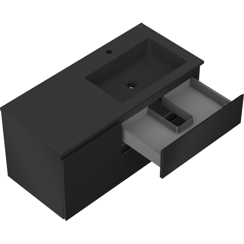 Mexen Orio bathroom cabinet 100 cm with right Otis sink, 2S, 1D, black matte - 91A13-10047-3-BBFFF71-W18P71