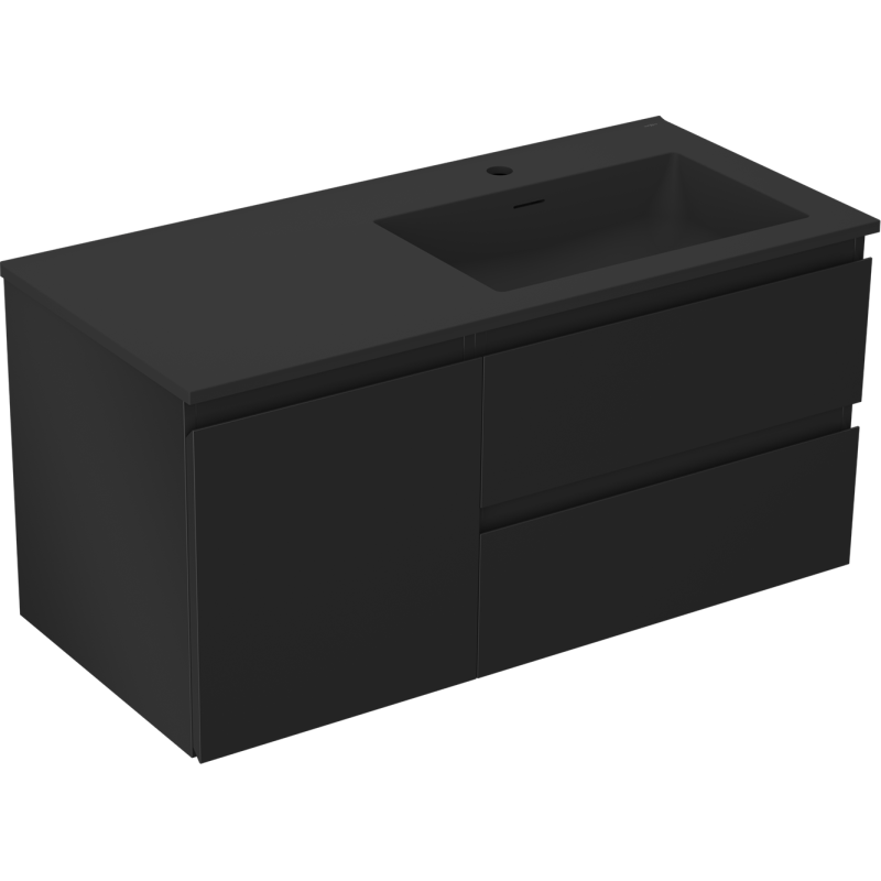 Mexen Orio bathroom cabinet 100 cm with right Otis sink, 2S, 1D, black matte - 91A13-10047-3-BBFFF71-W18P71