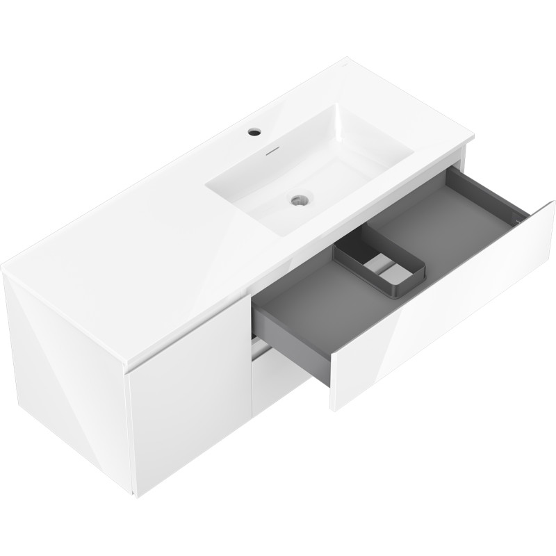 Mexen Orio 120 cm bathroom cabinet with Otis sink right, 2S, 1D, white gloss - 91A13-12047-3-BBFFF00-W18P00