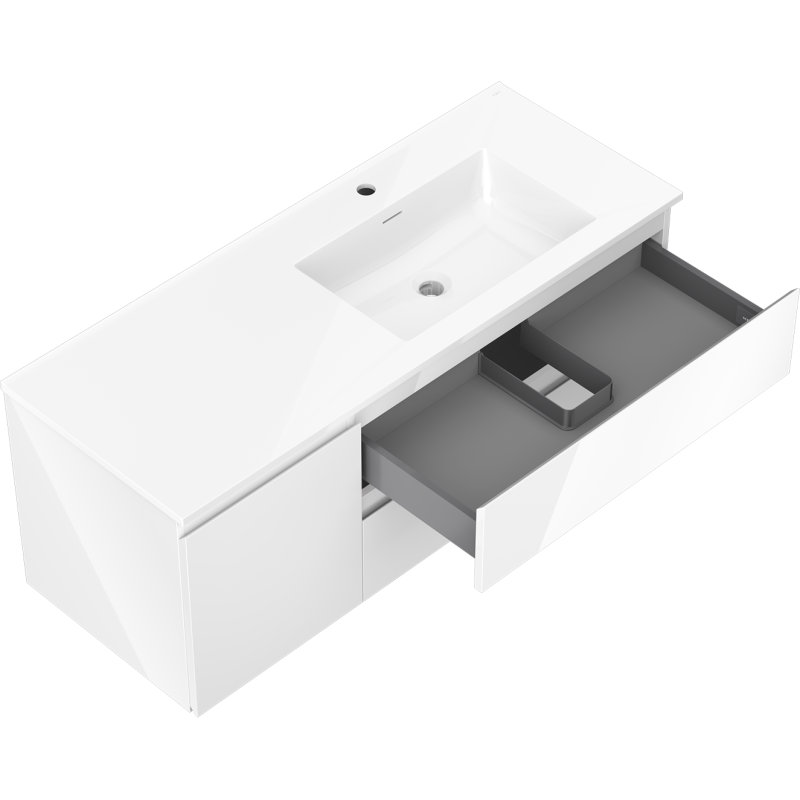 Mexen Orio bathroom cabinet 120 cm with Otis sink right, 2S, 1D, white gloss - 91A13-12047-3-BBFFF00-W18P00