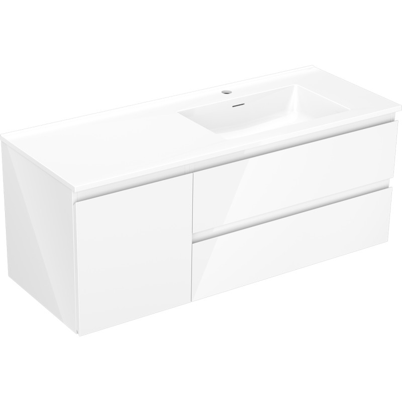 Mexen Orio 120 cm bathroom cabinet with Otis sink right, 2S, 1D, white gloss - 91A13-12047-3-BBFFF00-W18P00