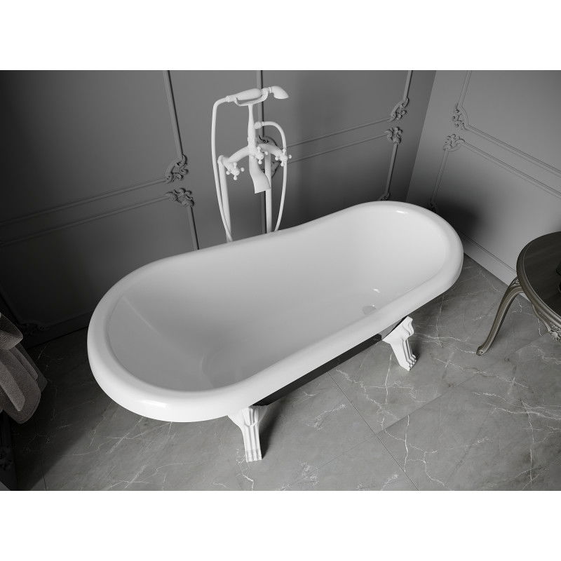 Mexen Retro freestanding bath 150 x 73 cm, white/black, white legs - 53251507375-20