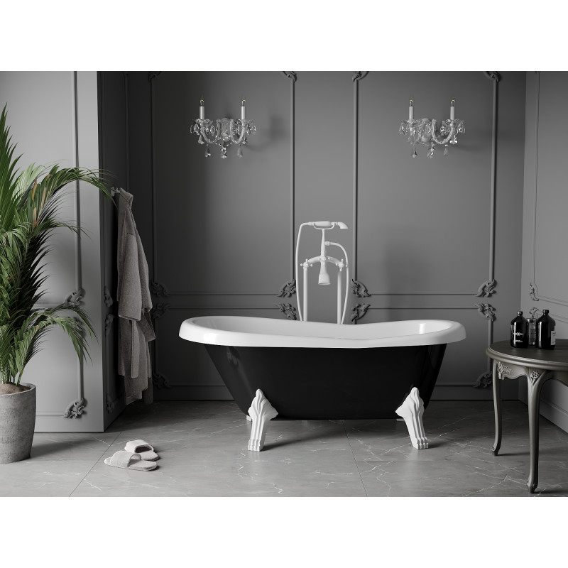Mexen Retro freestanding bathtub 150 x 73 cm, white/black, white legs - 53251507375-20