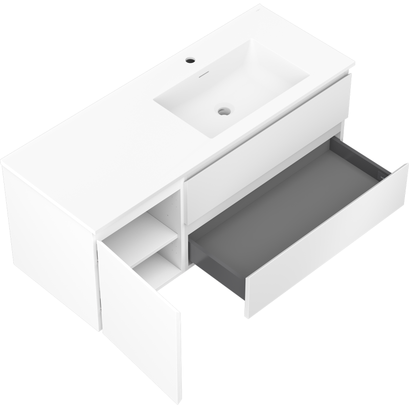 Mexen Orio bathroom cabinet 120 cm with Otis right sink, 2S, 1D, white matte - 91A13-12047-3-BBFFF01-W18P01