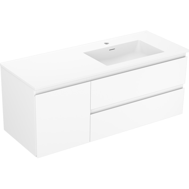 Mexen Orio 120 cm bathroom cabinet with right Otis sink, 2S, 1D, matte white - 91A13-12047-3-BBFFF01-W18P01