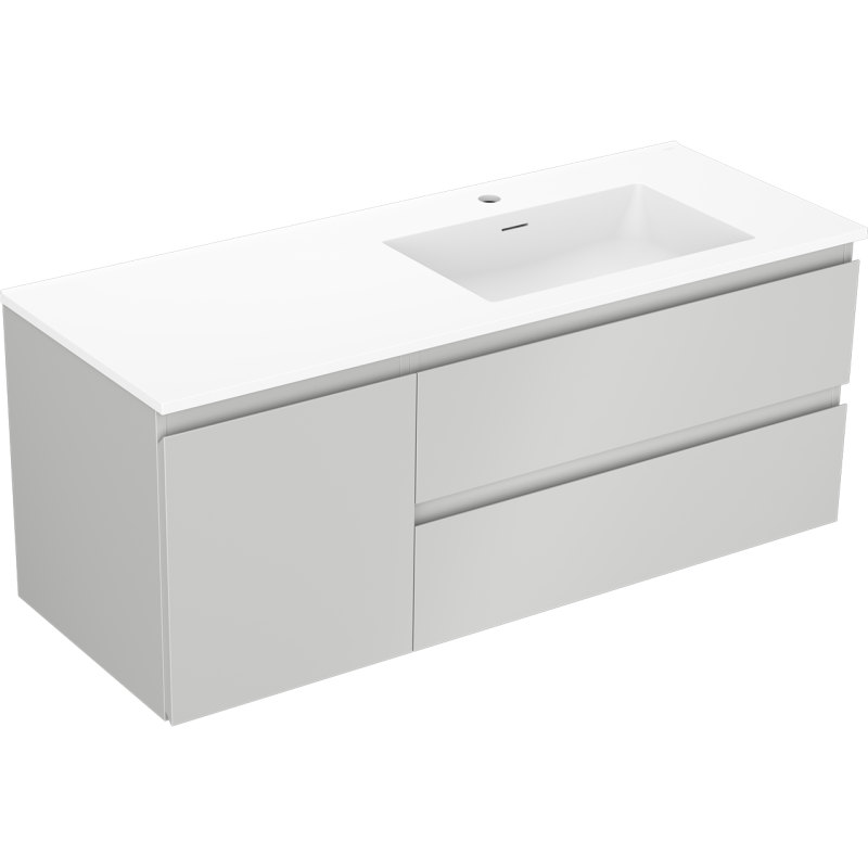 Mexen Orio bathroom cabinet 120 cm with right Otis washbasin, 2S, 1D, gray matte/white matte - 91A13-12047-3-BBFFF62-W18P01