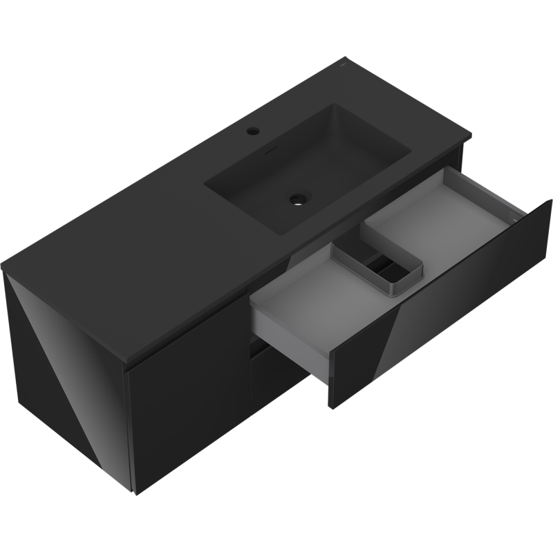 Mexen Orio 120 cm Bathroom Cabinet with Otis Right Sink, 2S, 1D, Black Gloss/Black Matte - 91A13-12047-3-BBFFF70-W18P71