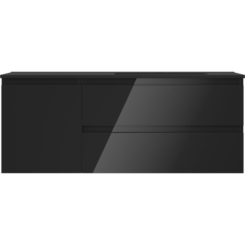 Mexen Orio 120 cm Bathroom Cabinet with Otis Right Sink, 2S, 1D, Black Gloss/Black Matte - 91A13-12047-3-BBFFF70-W18P71