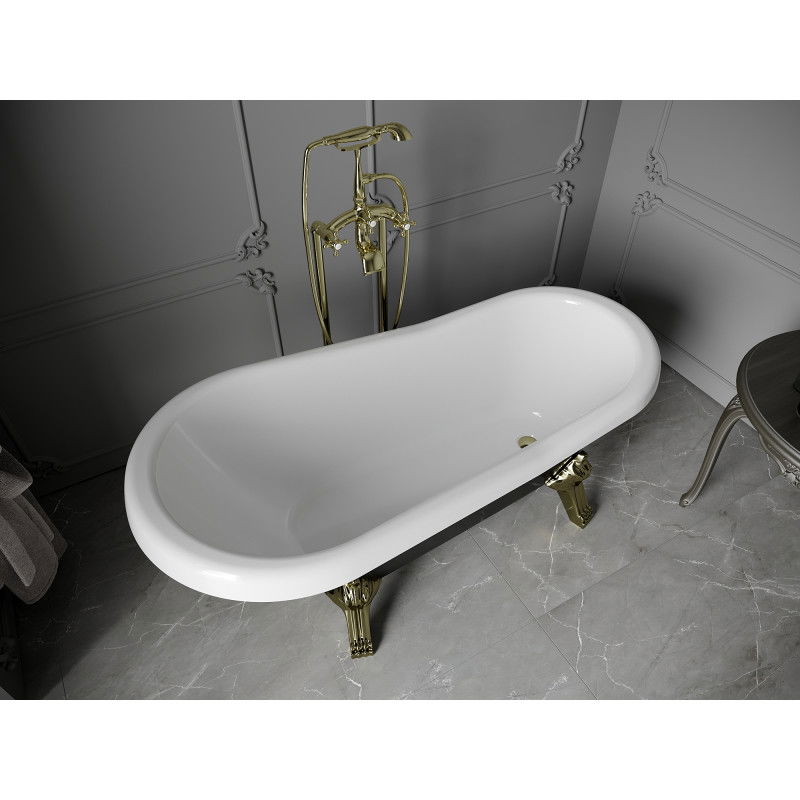 Mexen Retro freestanding bath 150 x 73 cm, white/black, gold legs - 53251507375-50