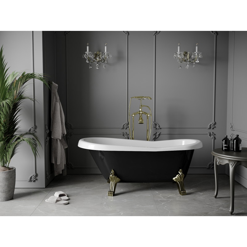 Mexen Retro freestanding bathtub 150 x 73 cm, white/black, gold legs - 53251507375-50