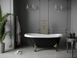 Mexen Retro freestanding bathtub 150 x 73 cm, White/Black, gold legs - 53251507375-50