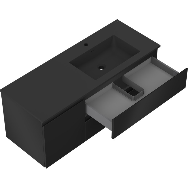 Mexen Orio 120 cm bathroom cabinet with Otis right sink, 2S, 1D, black matte - 91A13-12047-3-BBFFF71-W18P71