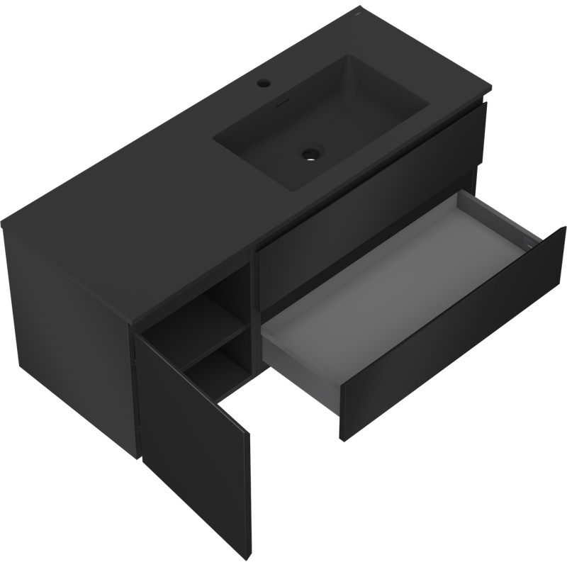 Mexen Orio 120 cm bathroom cabinet with Otis right sink, 2S, 1D, black matte - 91A13-12047-3-BBFFF71-W18P71