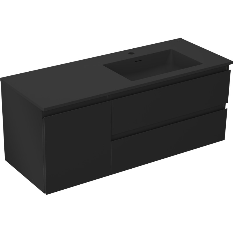 Mexen Orio 120 cm bathroom cabinet with Otis right sink, 2S, 1D, black matte - 91A13-12047-3-BBFFF71-W18P71