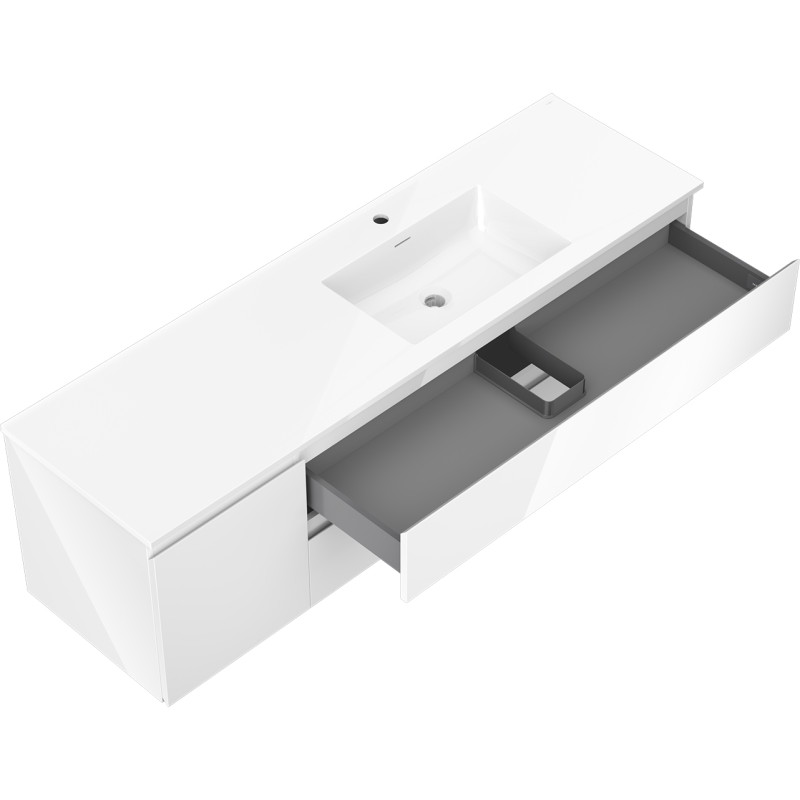 Mexen Orio bathroom cabinet 160 cm with right Otis sink, 2D, 1S, white gloss - 91A13-16047-3-BBFFF00-W18P00