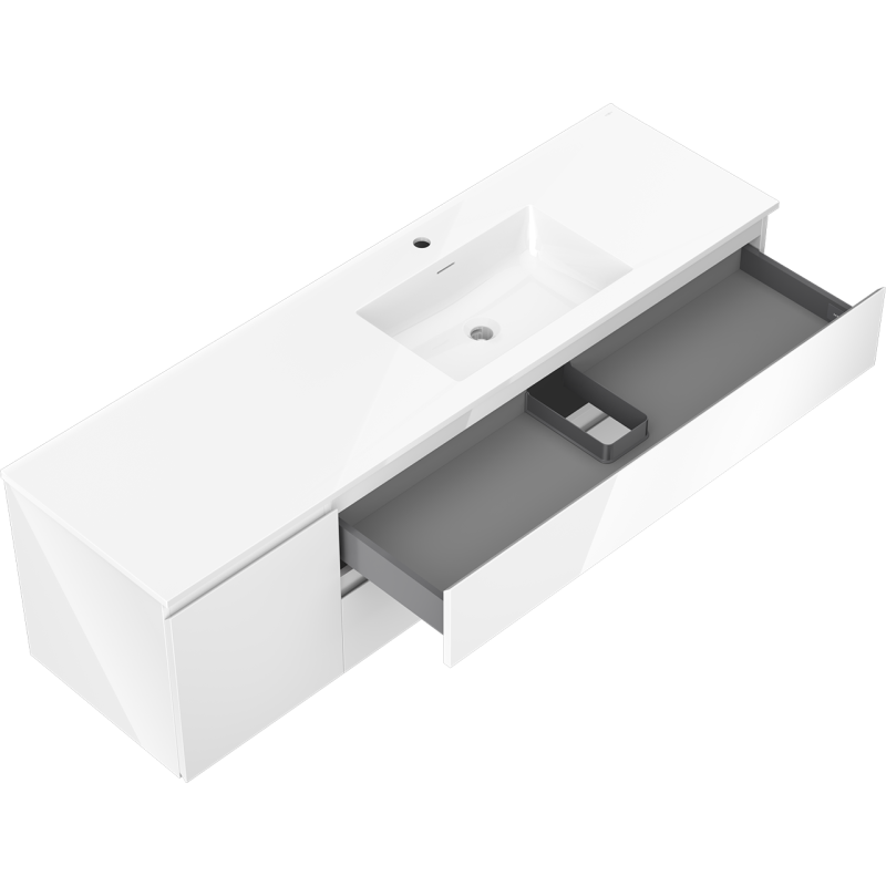 Mexen Orio bathroom cabinet 160 cm with right Otis sink, 2S, 1D, white gloss - 91A13-16047-3-BBFFF00-W18P00