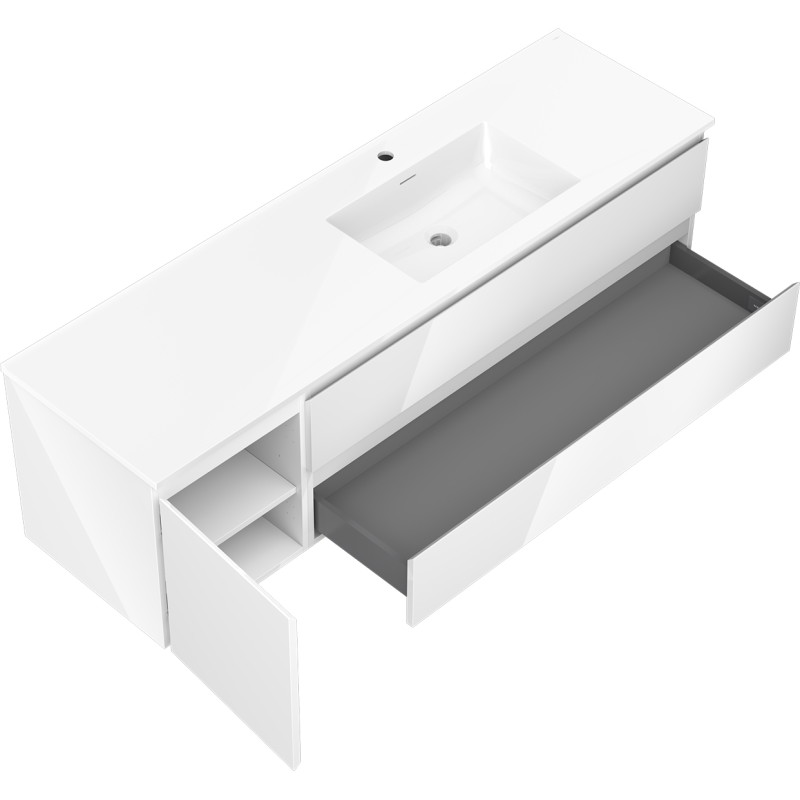 Mexen Orio bathroom cabinet 160 cm with right Otis sink, 2D, 1S, white gloss - 91A13-16047-3-BBFFF00-W18P00
