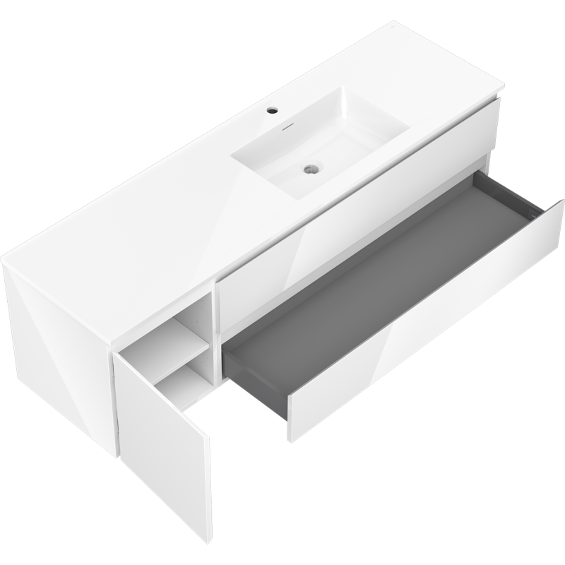 Mexen Orio bathroom cabinet 160 cm with right Otis sink, 2S, 1D, white gloss - 91A13-16047-3-BBFFF00-W18P00