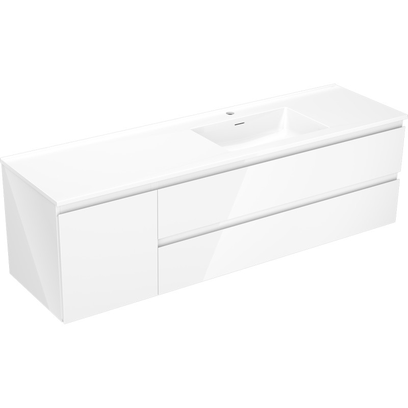 Mexen Orio bathroom cabinet 160 cm with right Otis sink, 2D, 1S, white gloss - 91A13-16047-3-BBFFF00-W18P00