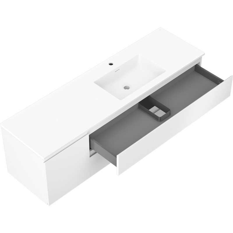 Mexen Orio 160 cm bathroom cabinet with right Otis sink, 2 drawers, 1 door, matte white - 91A13-16047-3-BBFFF01-W18P01