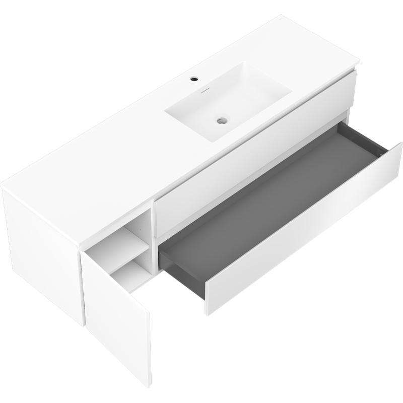 Mexen Orio bathroom cabinet 160 cm with Otis right sink, 2S, 1D, white matt - 91A13-16047-3-BBFFF01-W18P01