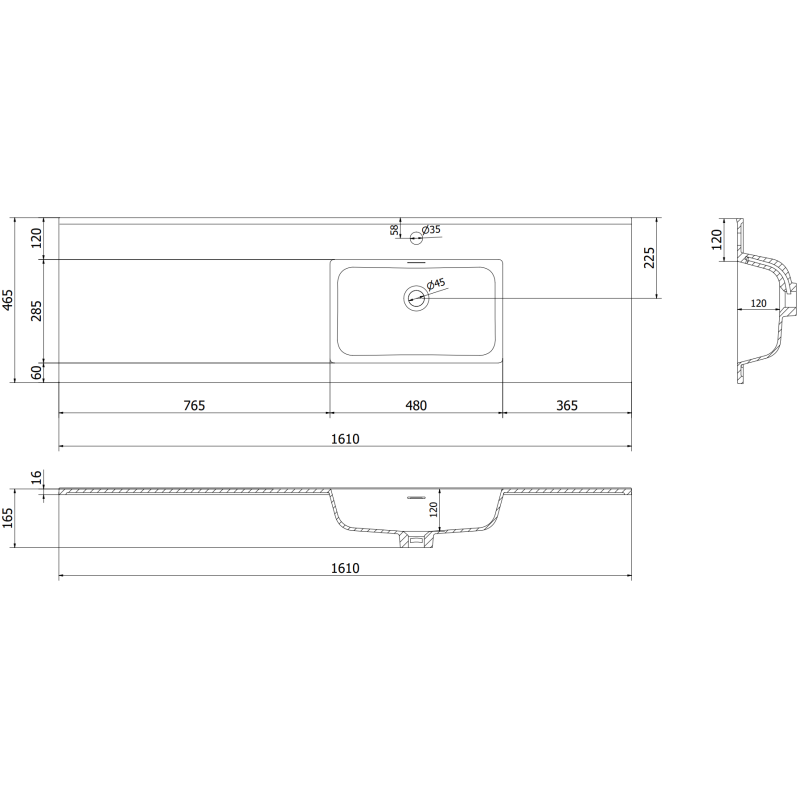 Mexen Orio bathroom cabinet 160 cm with Otis right sink, 2S, 1D, white matt - 91A13-16047-3-BBFFF01-W18P01