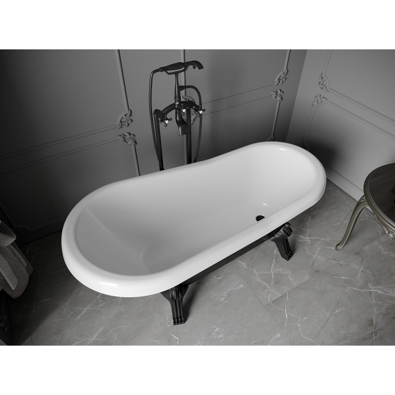 Mexen Retro freestanding bathtub 150 x 73 cm, white/black, black legs - 53251507375-70