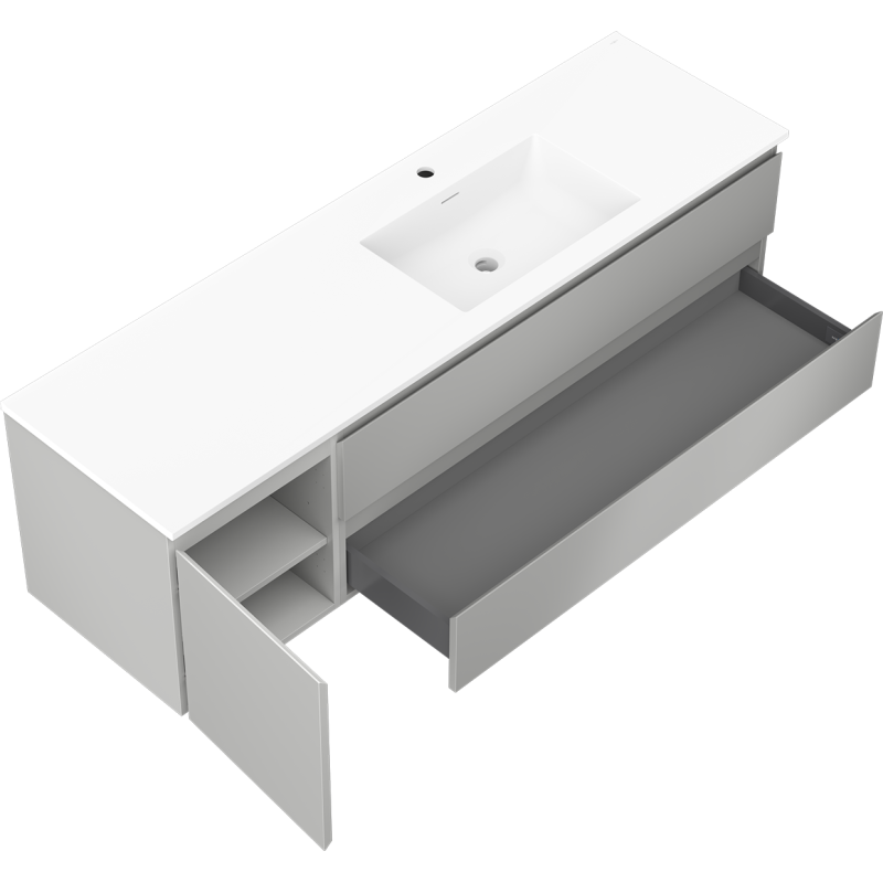 Mexen Orio bathroom cabinet 160 cm with Otis right sink, 2S, 1D, gray matte/white matte - 91A13-16047-3-BBFFF62-W18P01