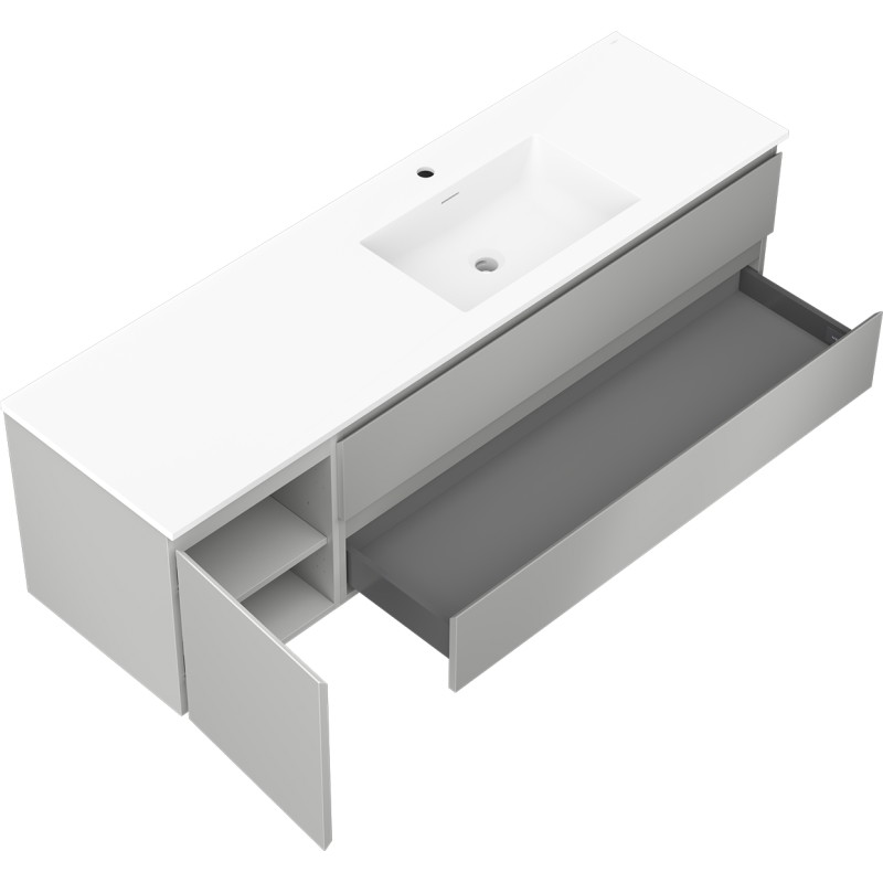 Mexen Orio bathroom cabinet 160 cm with right Otis sink, 2S, 1D, gray matte/white matte - 91A13-16047-3-BBFFF62-W18P01
