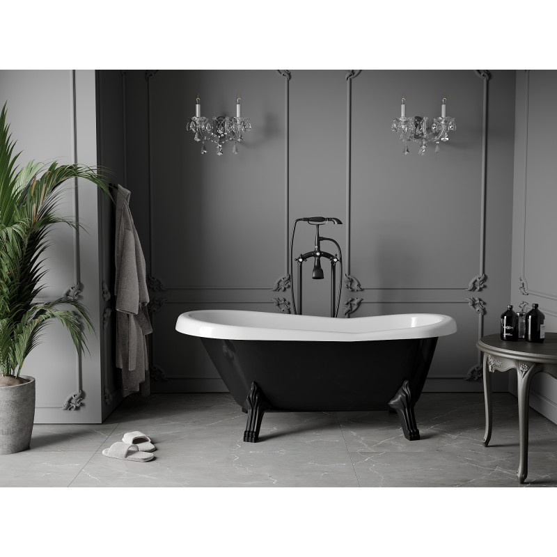 Mexen Retro freestanding bathtub 150 x 73 cm, white/black, black legs - 53251507375-70