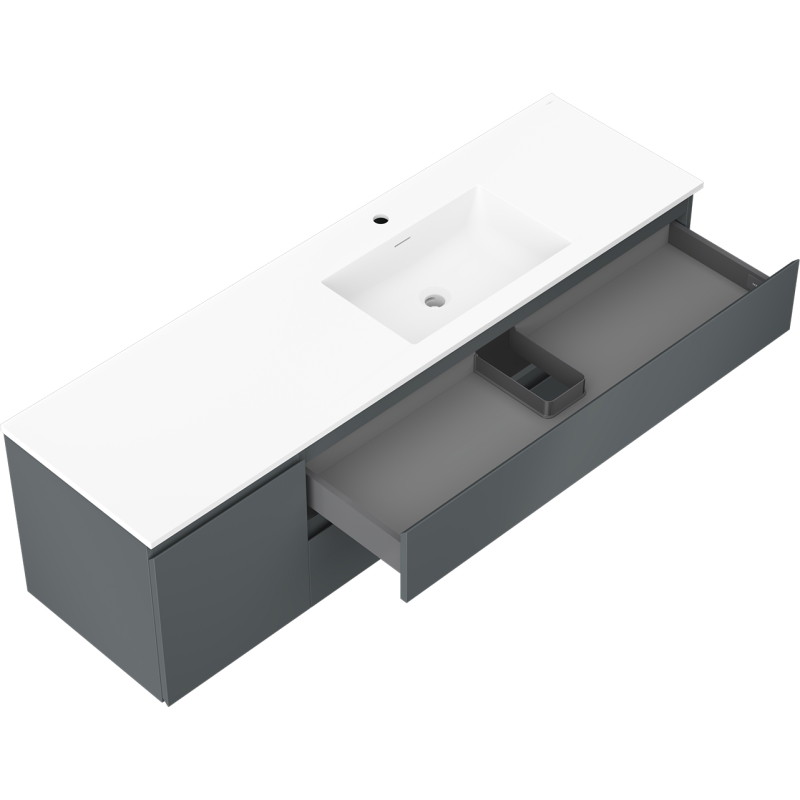 Mexen Orio 160 cm bathroom cabinet with Otis sink right, 2S, 1D, matte graphite/white matte - 91A13-16047-3-BBFFF66-W18P01